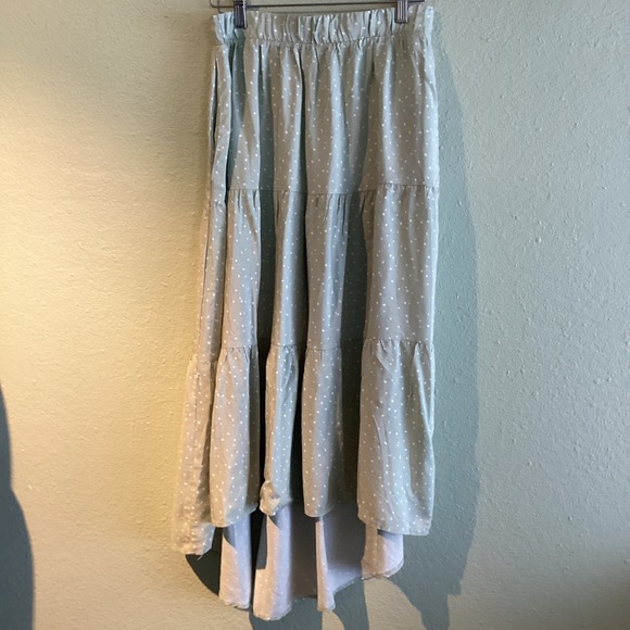 Fashionova Dresses & Skirts - CY Fashion Green Polka Dot High Low Hem Prairie Cowgirl Boho,Rayon Skirt L Y2K